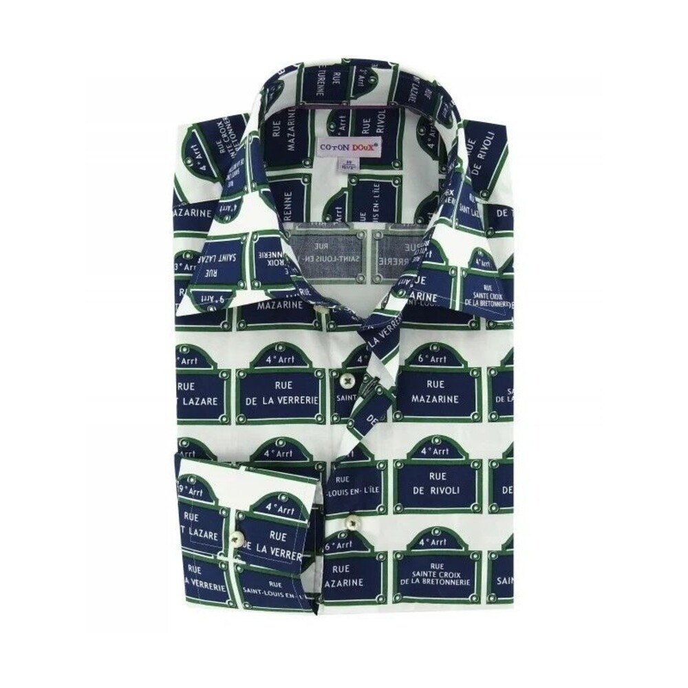Coton Doux Parisian Street Sign Shirt Men's S/M Green Button Up Point Collared - Picture 5 of 5